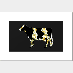 Watercolor Sunflower Dairy Cow Silhouette  - NOT FOR RESALE WITHOUT PERMISSION Posters and Art